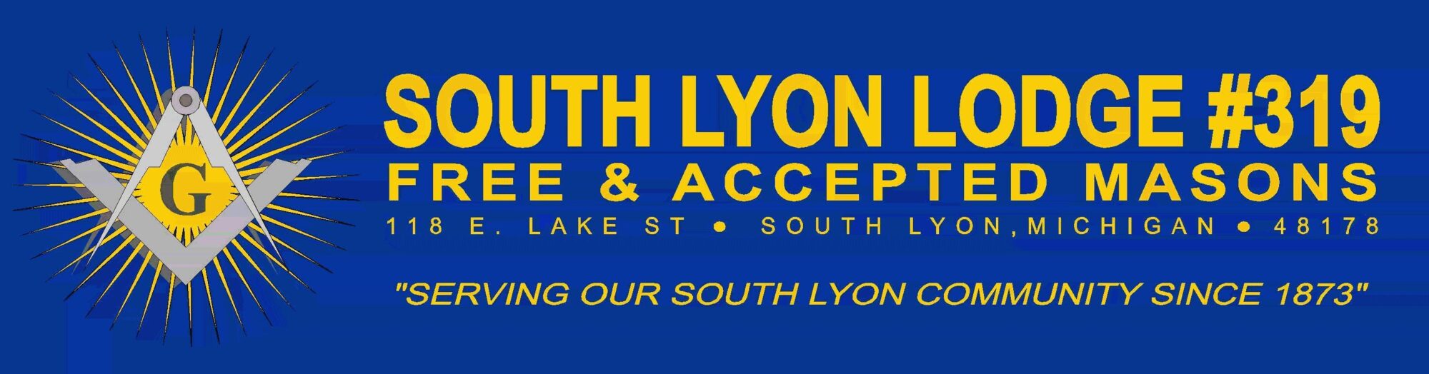 South Lyon Masonic Lodge sign with emblem.