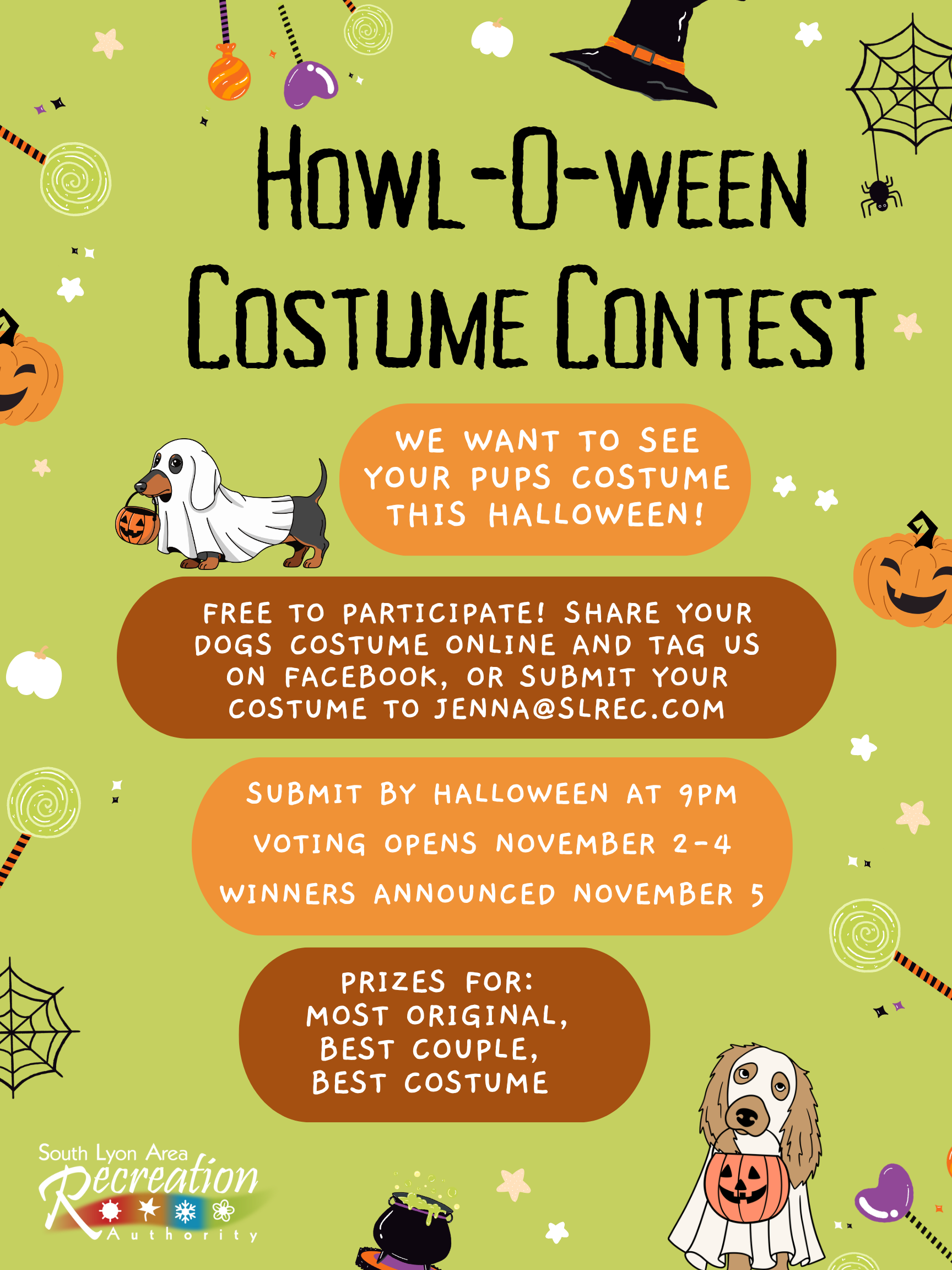 Halloween dog costume contest flyer with contest details
