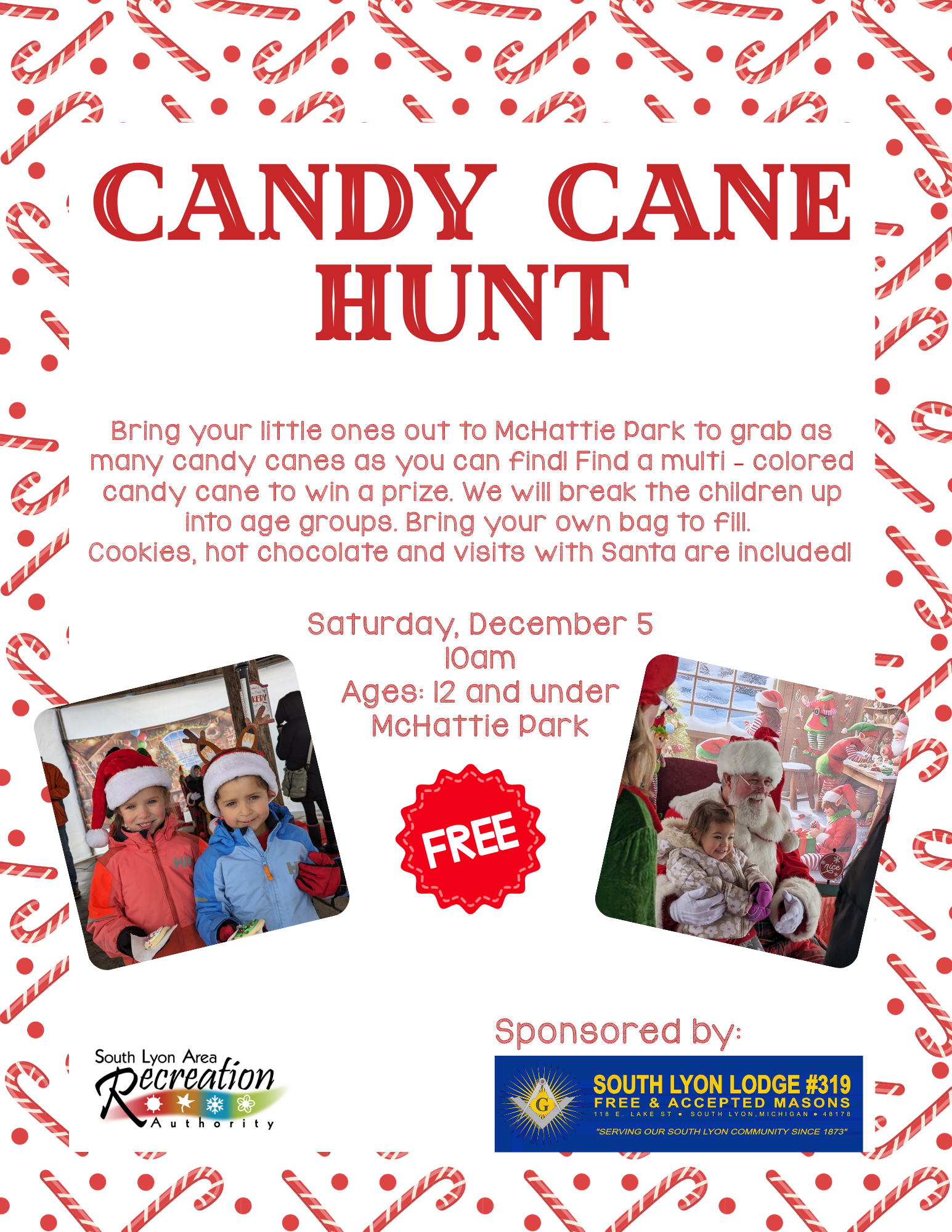 Candy Cane Hunt flyer for children at McHattie Park