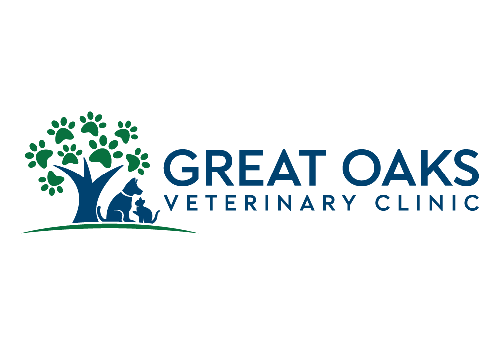 Great Oaks Veterinary Clinic logo with tree and animals.